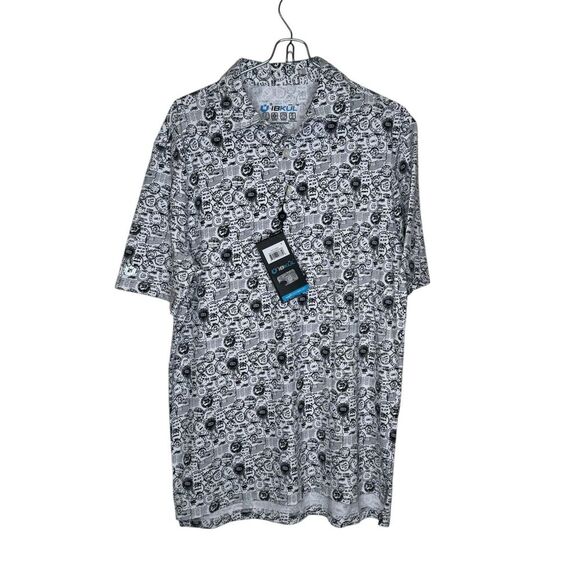Ibkul Men Polo Shirt Button-Up Collared UPF 50 Quick Dry Antique Stamp Small NWT - Picture 1 of 11